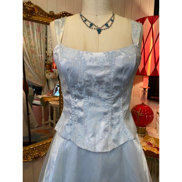 vintage 1990s ice blue prom dress corset top chiffon skirt s/m 90s formal 27 - Picture 3 of 11